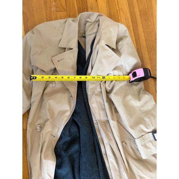 Evan-Picone Tan Trench Coat Petite 10 Long Classic Belted Wool Lined Jacket - Picture 2 of 6